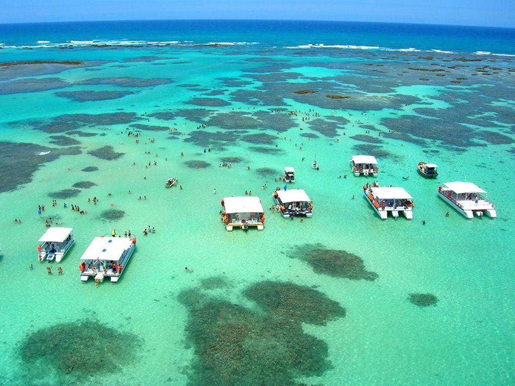 foto aérea de maragogi com os barcos